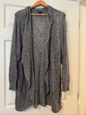 torrid Gray Open-Front Pointelle Knit Cardigan